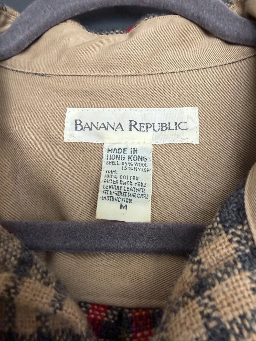 Banana Republic Tan, Black & Red Plaid Wool Shirt Jacket